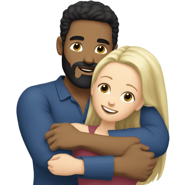 WHITE SKIN man BLACK beard and BLACK hair hugging white woman with long blonde hair emoji