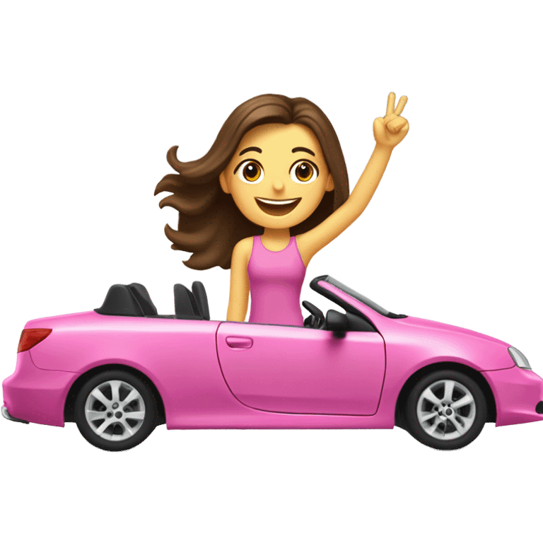 happy-long hair- brown eyes brunette-hands up- excited -girl-driving-pink-car-profile emoji