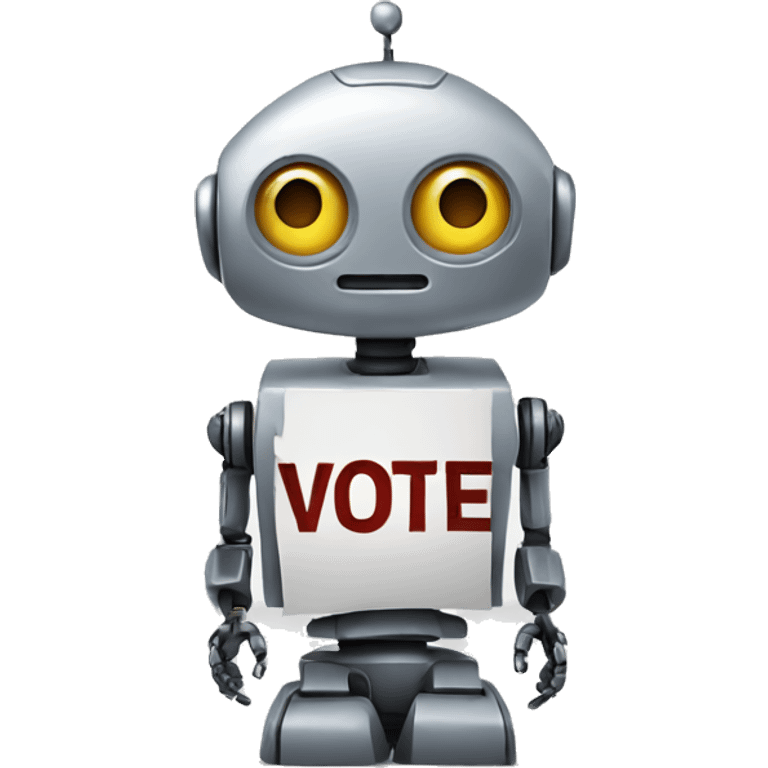 Robot with a Vote now text emoji