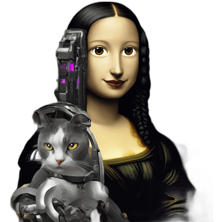 Mona Lisa in cyber punk style with one metal arm emoji