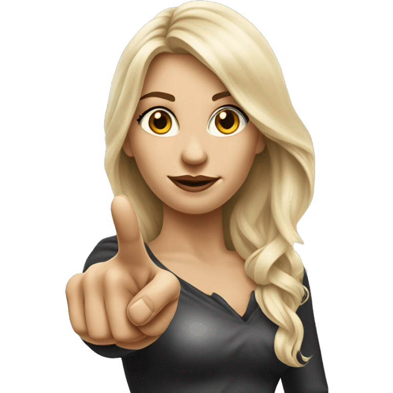 Blonde elegant women with LONG HAIR, her Body Covered with Tattoos, POINTING YOU FORWARD with her HAND with INDEX FINGER, Hyper realistic emoji