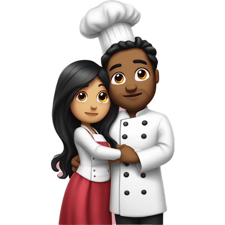 Chef with big belly kisses princess with long black hair  emoji