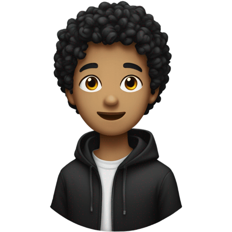 a young male with medium skin and curly black hair, wearing a black hoodie emoji