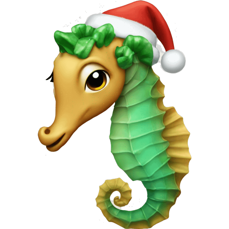 Seahorse wearing Christmas hat emoji