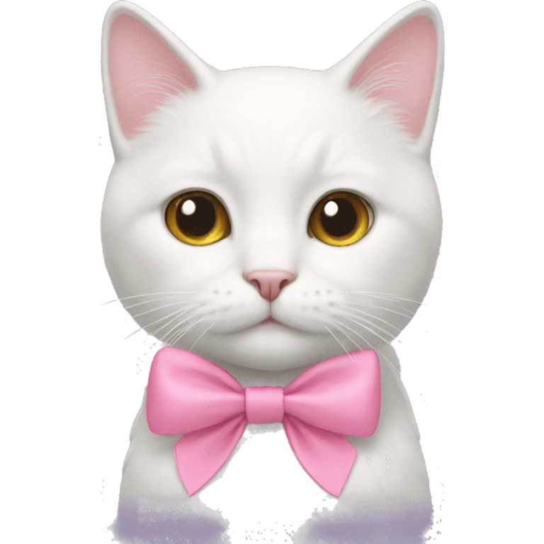 A white cat wearing a pink bow emoji