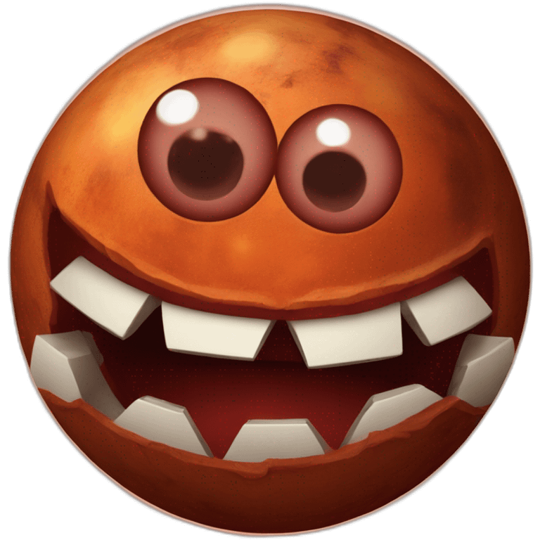 planet Mars with a cartoon grinning spider face with big eyes emoji