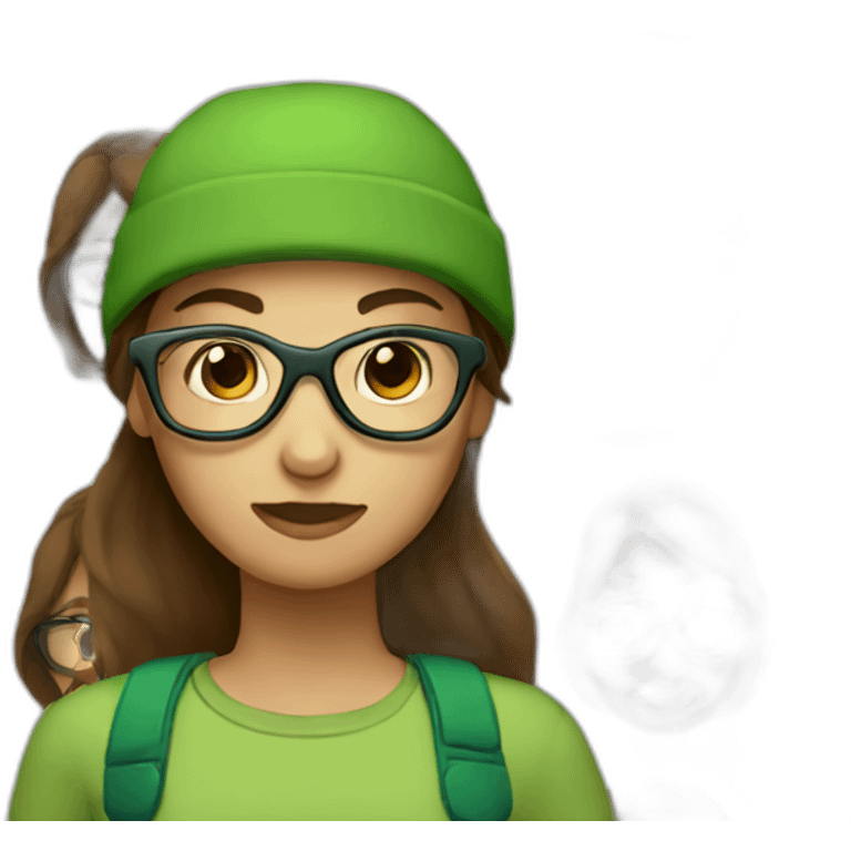 Girl with green cap brown hair and glasses emoji