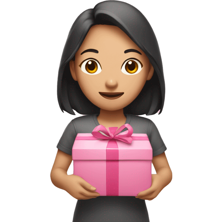 An Asian woman holds a pink package in her hand emoji