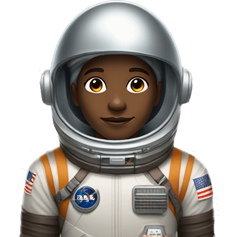 13 year old boy named Tevin Walker: Brown Skin, Dark Brown Eyes, Wearing a space suit and round crystal clear space helmet emoji