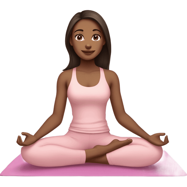 dark Brunette long hair light skin and brown eyes yoga beautiful girl in light pink pink pink clothes sitting on a yoga mat emoji