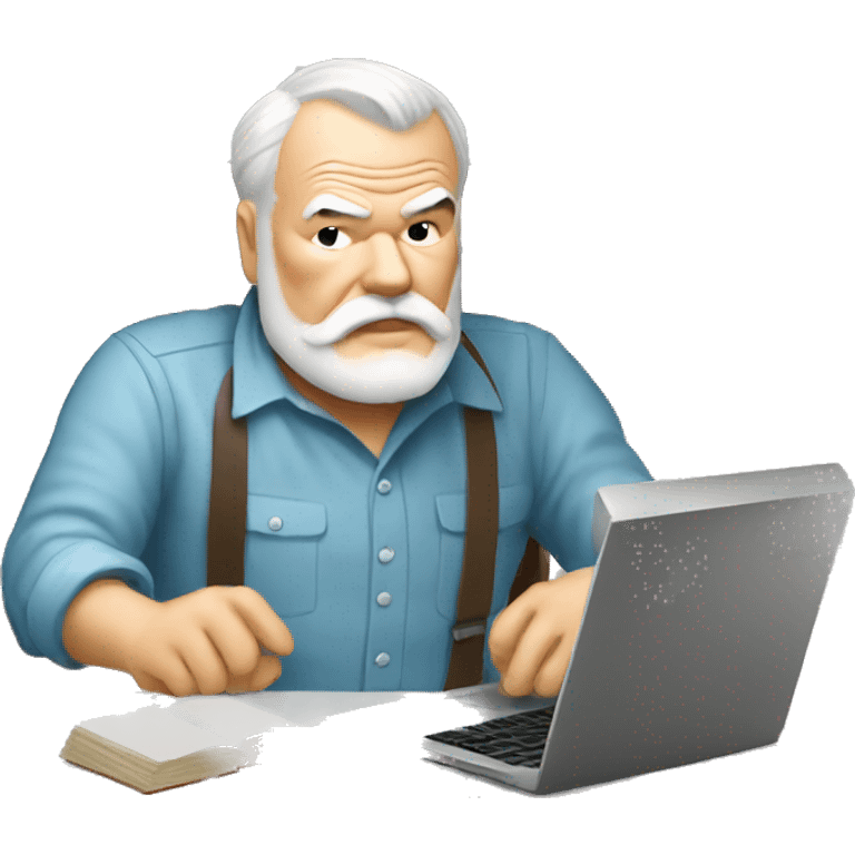 Ernest Hemingway using laptop emoji