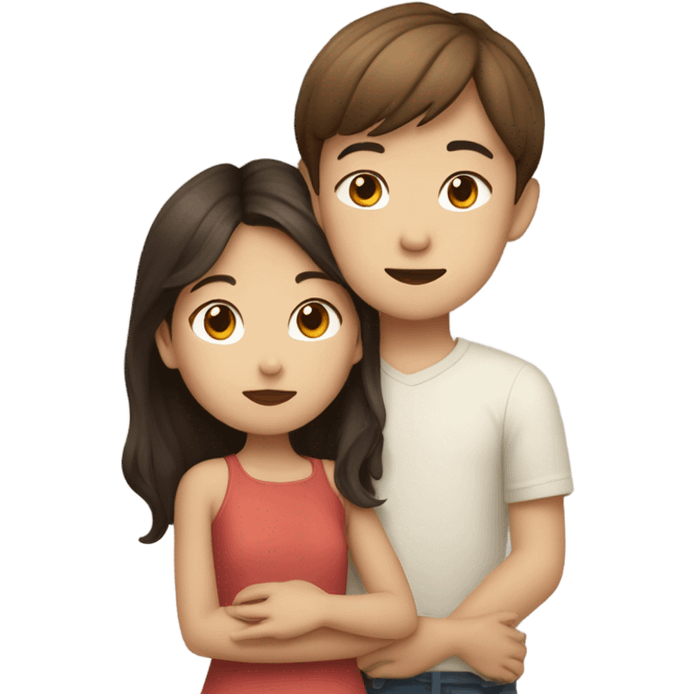 Boy with brown hair kissing cute Wasian girl emoji