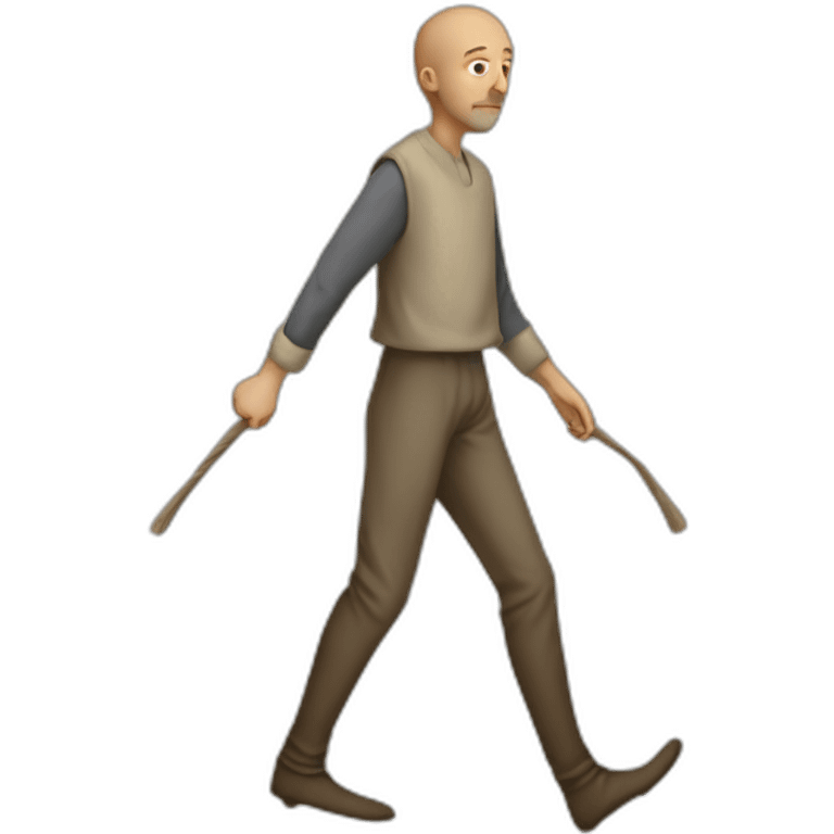 person with inhumanly long legs, wide pants, walking, medieval emoji