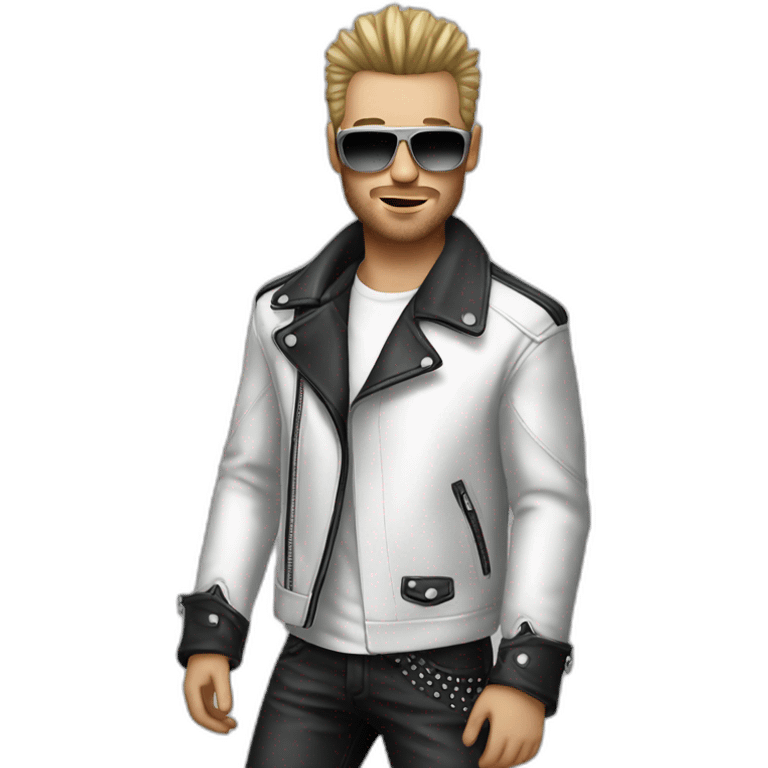 Punk male-with white leather jacket-mirror glasses emoji