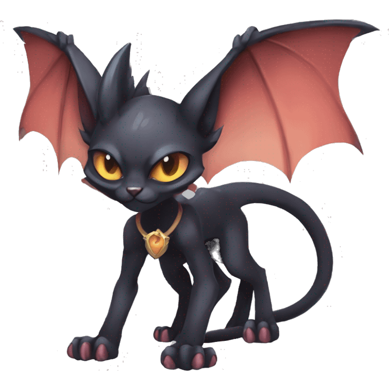 Black cool vampiric demonic Noivern-Litten-Sphynx-Lykoi-Caracal-Fakemon with big bat ears full-body emoji