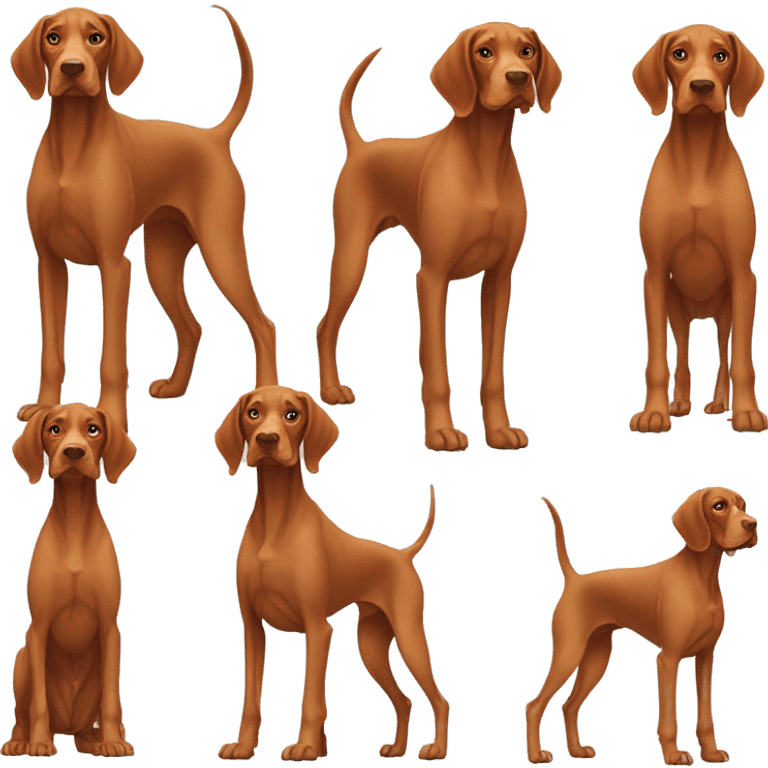 Grown Vizsla dog. Standing. Stocky. Droopy ears. Long legs. Light color paws. Very Light color face.  emoji