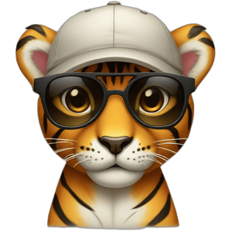 cute tiger wearing cap and dark sunglasses emoji