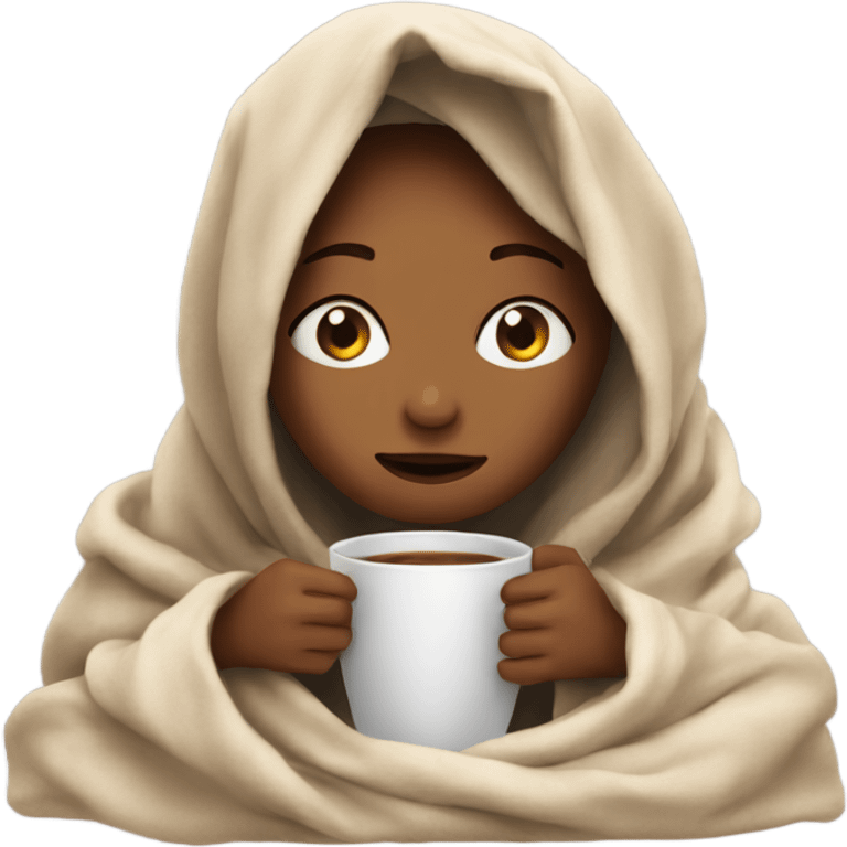 girl inside a blanket sipping coffee eyes closed emoji