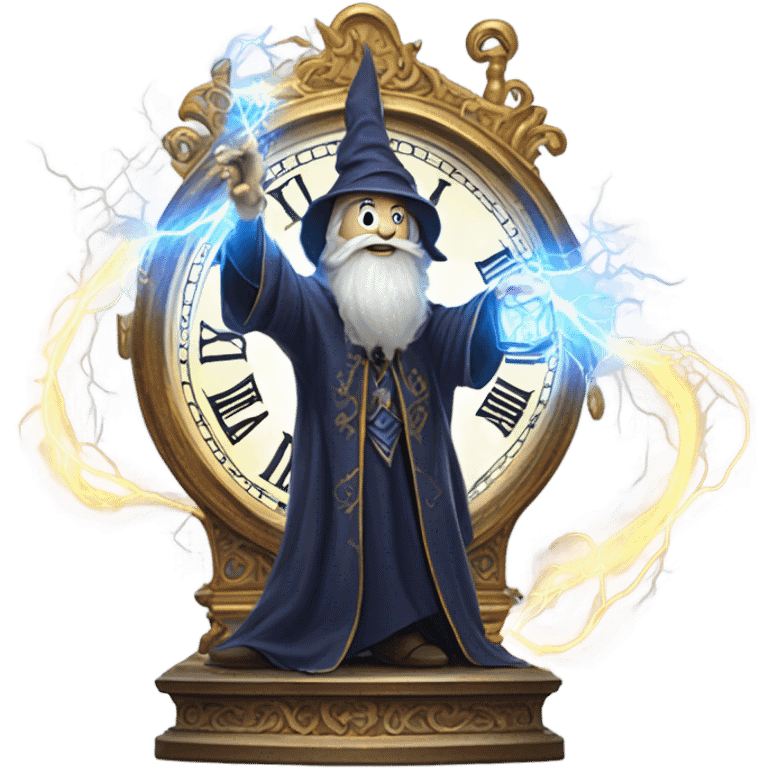 wizard in lightning on large clock emoji