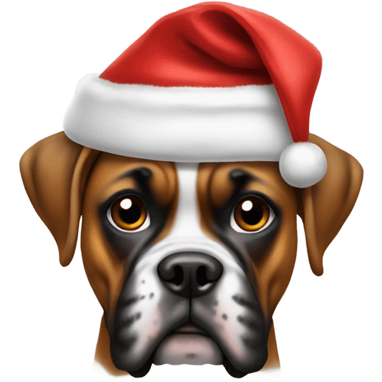 Boxer dog with Santa hat emoji