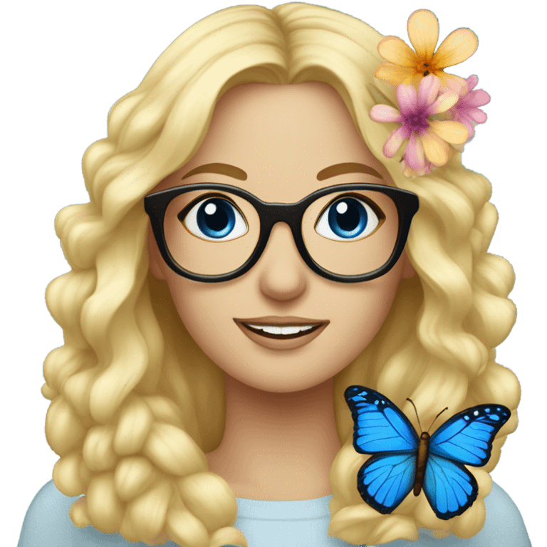 Gorgeous blond lady blue eyes with flowers and butterflies wearing glasses  emoji