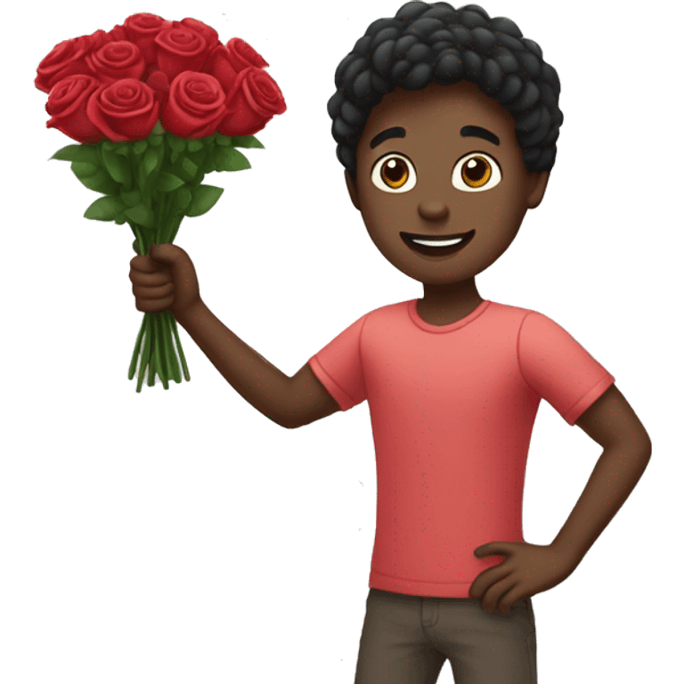 Create an emoji of a dark-skinned Boy throwing a bouquet of roses. emoji