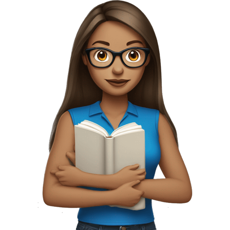 blue eyes woman with glasses and medium length brunette straight hair holding a book emoji