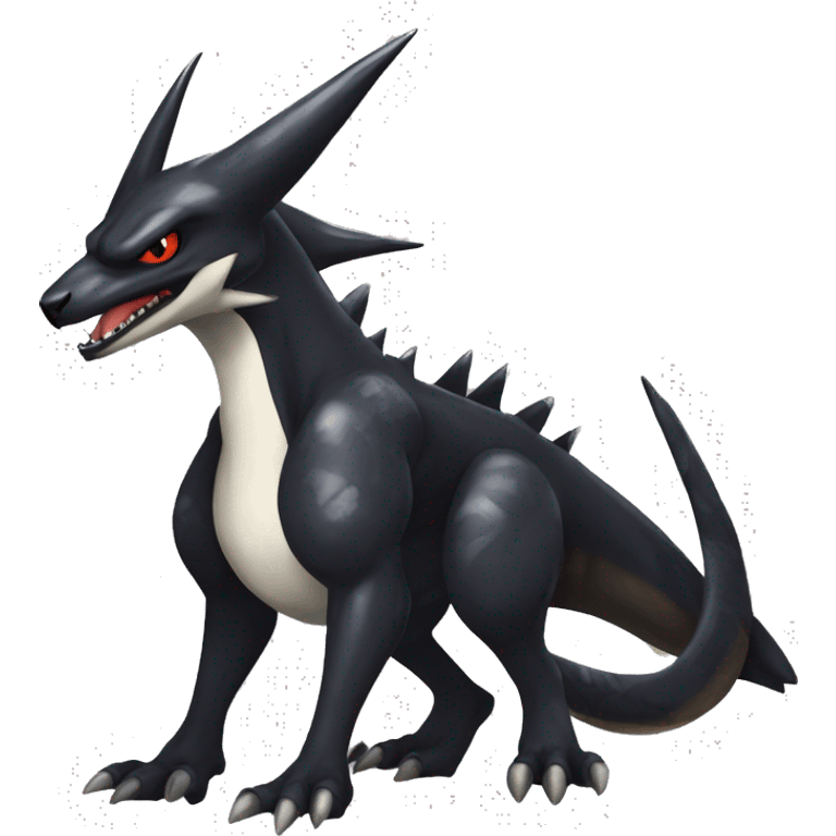 Black Cool Edgy Nargacuga-Garchomp-Houndoom-Sergal Fakémon with Edgy markings,  full body emoji