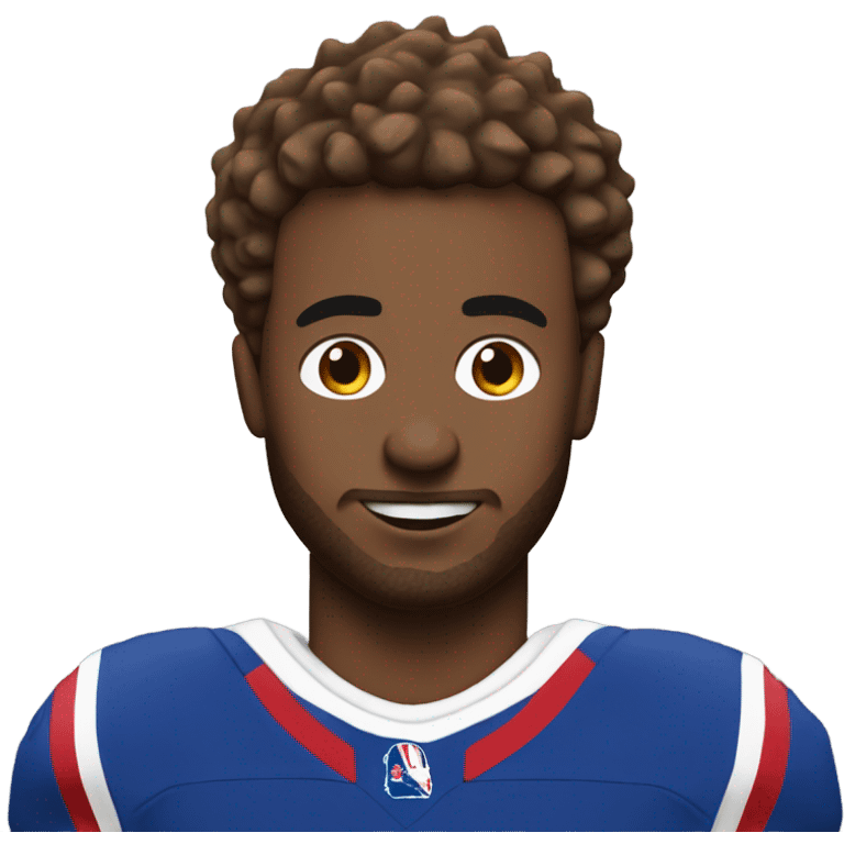 White guy with brown spikey hair wearing bills jersey emoji