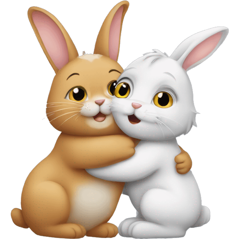 cute rabbit hugs cute cat emoji