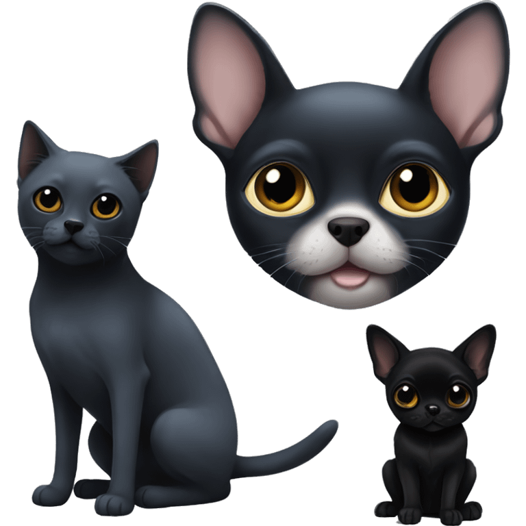 a russian blue cat and two all black chihuahuas emoji