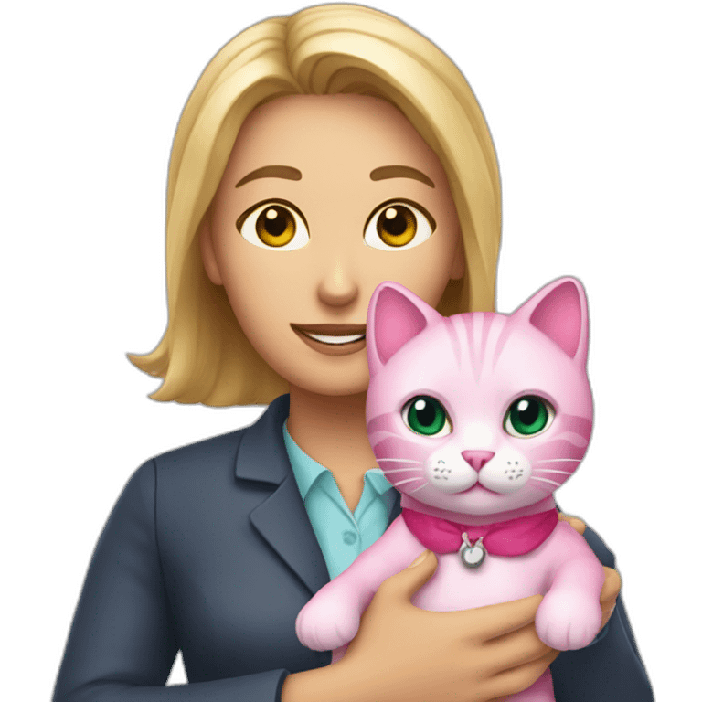 airport teller with pink cat in hands emoji