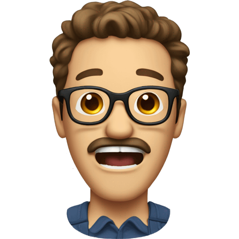 A man screaming and laughing, brown hair glasses and mustache emoji