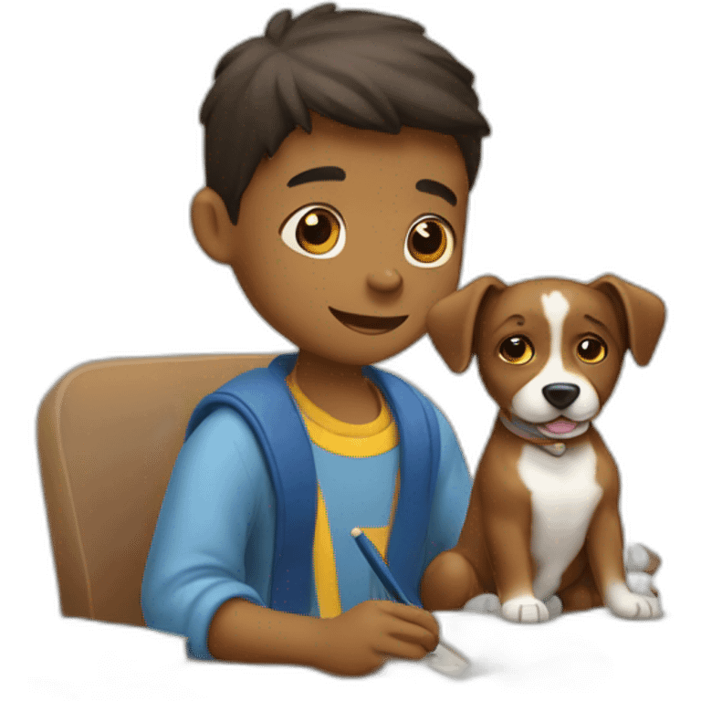 Niño estudiando su perro emoji