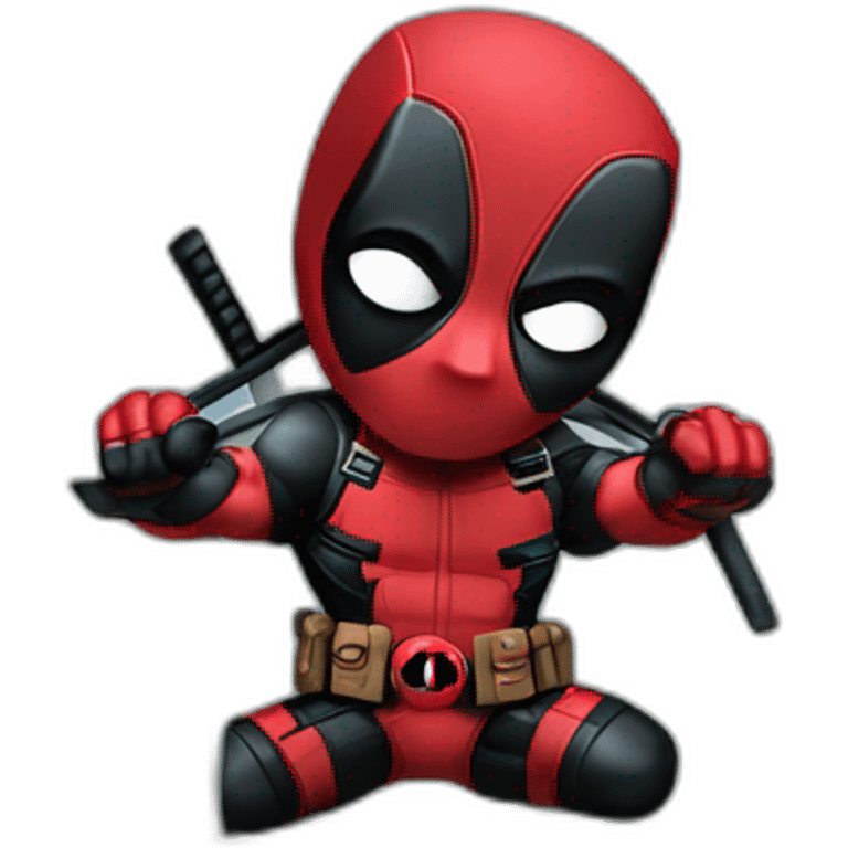 Deadpool drawing something and standing on the limit of a bridge emoji