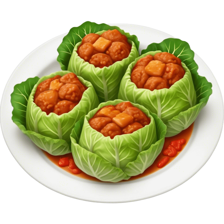 Cinematic Realistic Go≈ÇƒÖbki Dish Emoji, featuring cabbage rolls stuffed with rice and meat rendered with lifelike detail and inviting, homey lighting. emoji