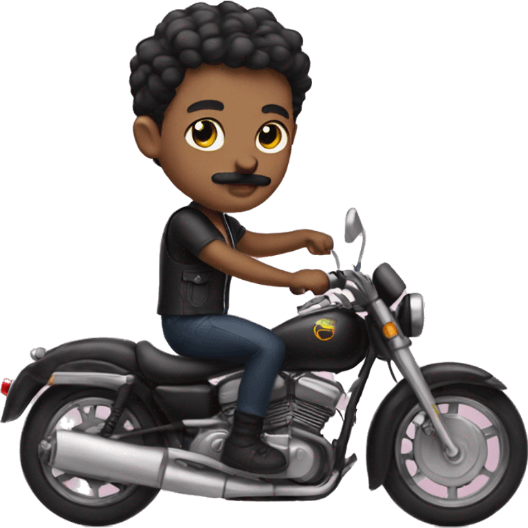 A cute boy with a mustache and a black short haircut on a motorcycle emoji