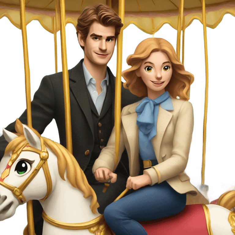 Andrew Garfield and Florence Pough riding a carousel emoji