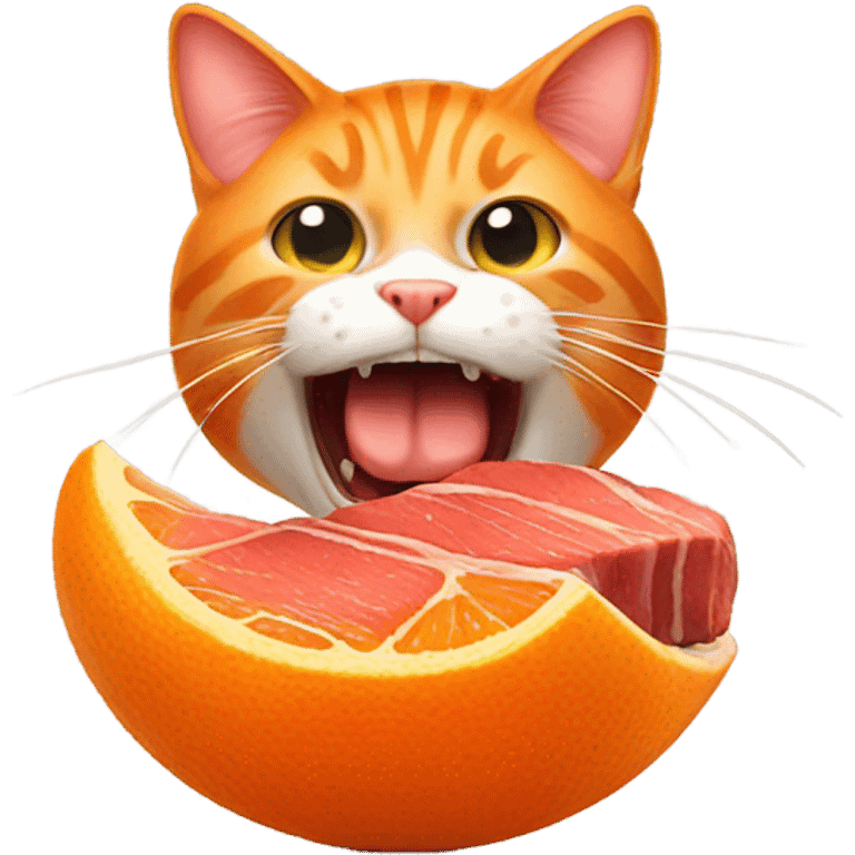 Orange cat with Steak in the mouth emoji