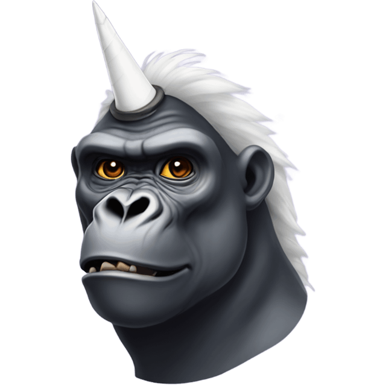 Gorilla wearing shark slippers and on his head is a unicorn horn emoji