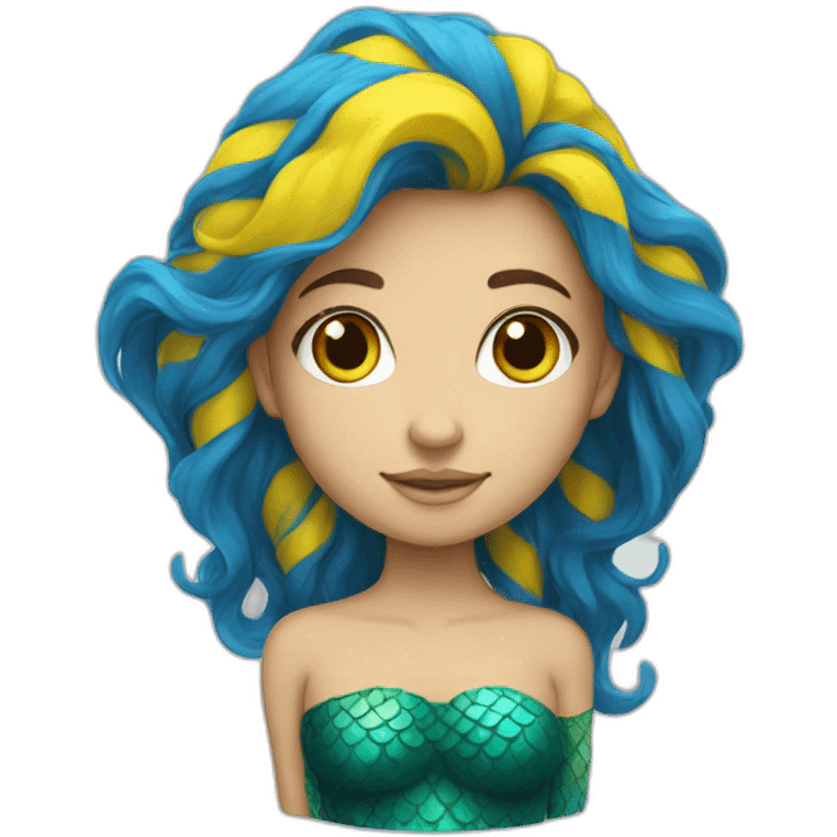 A mermaid with hair the color of the Ukrainian flag emoji