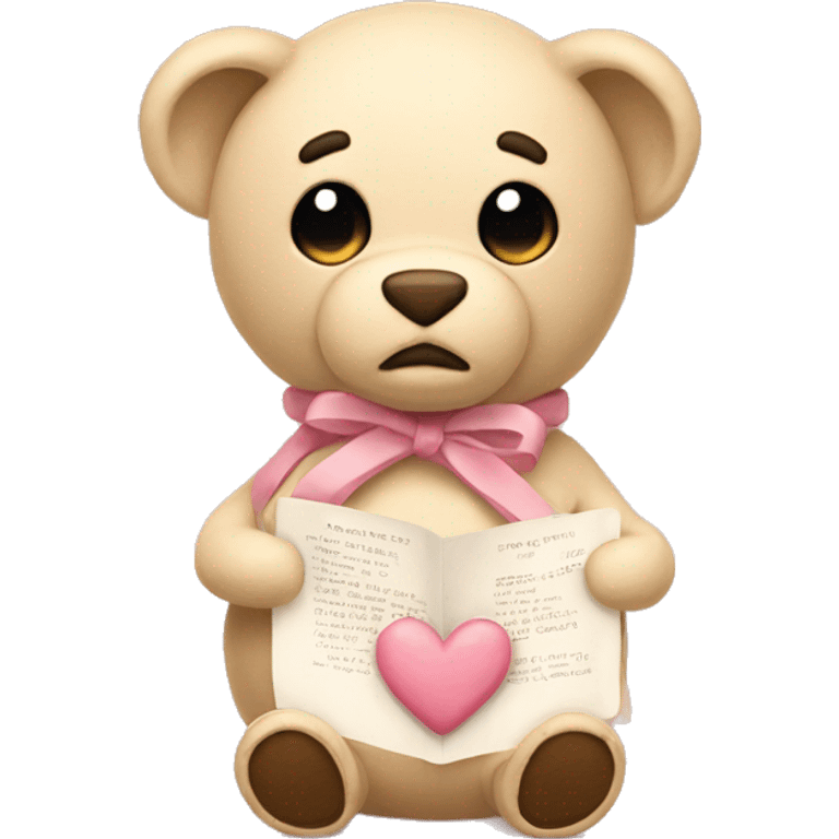 plushie holding a love letter in a beige color and the plushie has ribbons at the ear light pink  emoji