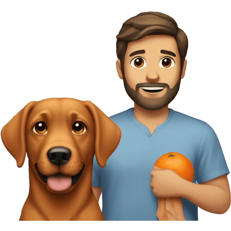   brown haired man and orange labrador retriever emoji