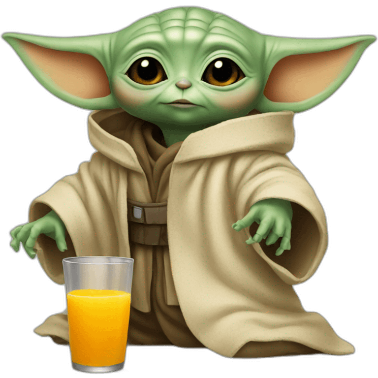 baby yoda with orange juice emoji