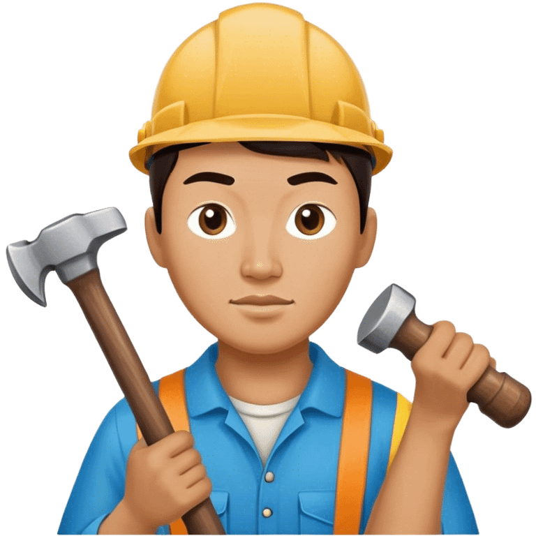 photorealistic kazakh worker with 
hammer emoji