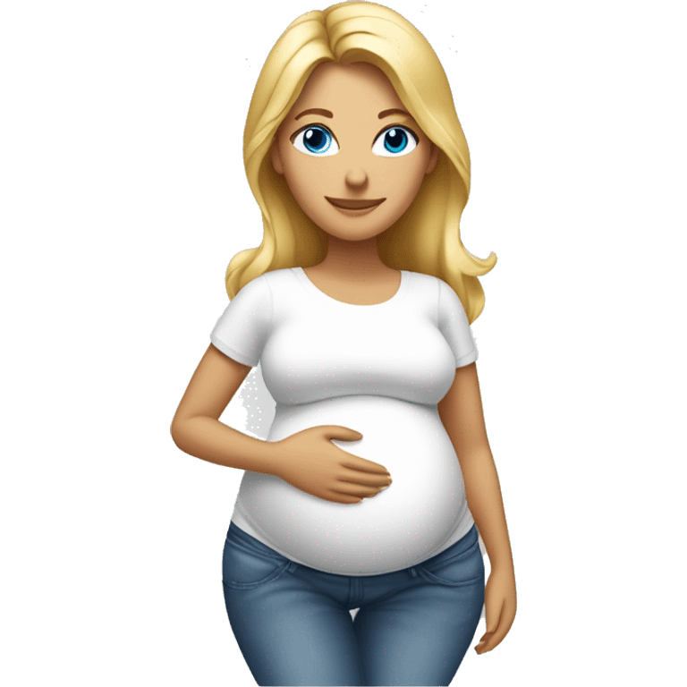 pregnant bump blonde tanned woman with blue eyes wearing jeans and white top emoji