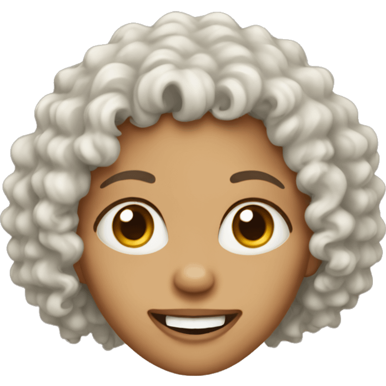 Curly haired woman with her front tooth missing emoji