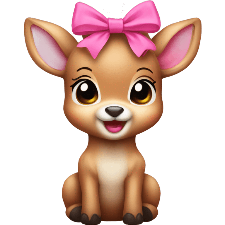 happy baby deer blushing with pink bow emoji