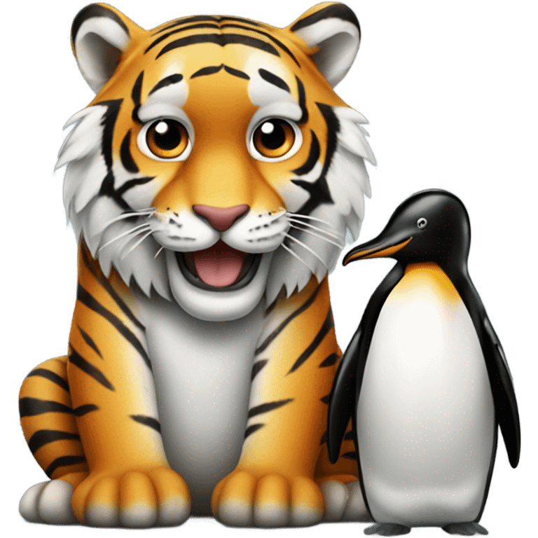 A tiger sat with a penguin emoji