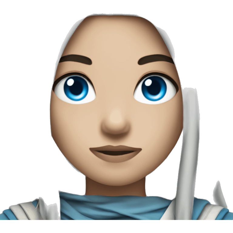 Archer girl with blue eyes, dark dreadlocks hair of medium length  emoji